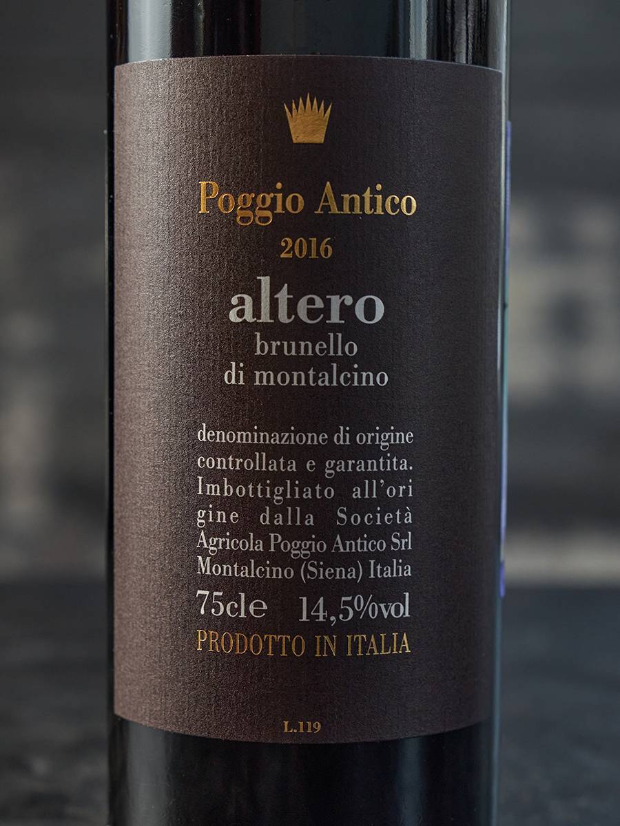 Этикетка Poggio Antico Altero Brunello di Montalcino Reserva 2016